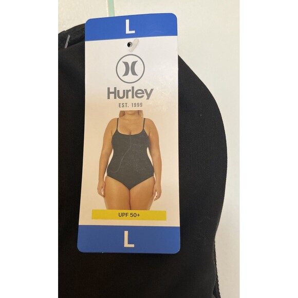 NWT HURLEY Women’s Large One-Piece Swimsuit Solid Black UPF 50+ Bathing Suit - L - Picture 4 of 8